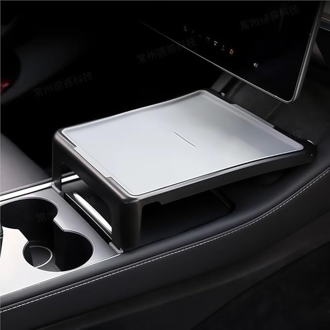 GGCLIMAX Dining Tray Compatible with Tesla Model 3/Y 2021-2023 Center Console Food Drink Table With Anti Slip Silicone Mat Foldable ABS Storage Organizer Car Essentials(Upgrade)
