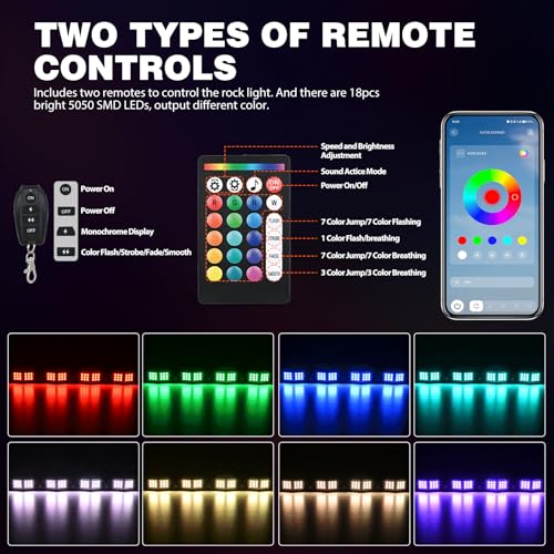 RGB LED Rock Lights Kit 10 PCS 18LED Wide Angle Wheel Well Light