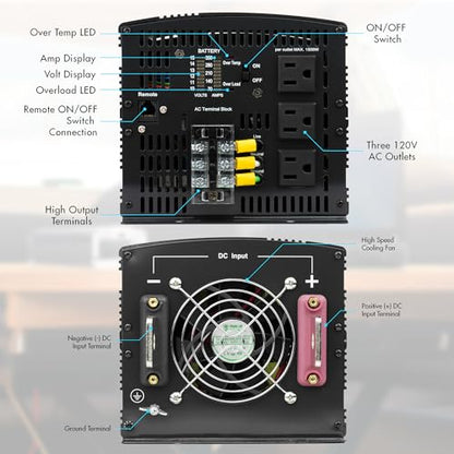 EL3748 12V 10000 Watt Power Inverter with Remote Control 20000 Watt Surge Peak Proline 12 Volt Power Converter for Home RV Camping Van Life Off Grid