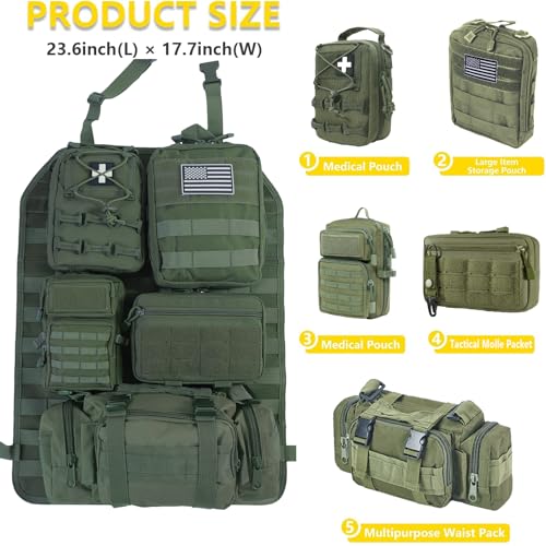 Universal Tactical Seat Back Organizer Vehicle Molle Panel Organizer Storage Bag with 5 Detachable Molle Pouch for All Vehicel Such as Jeep