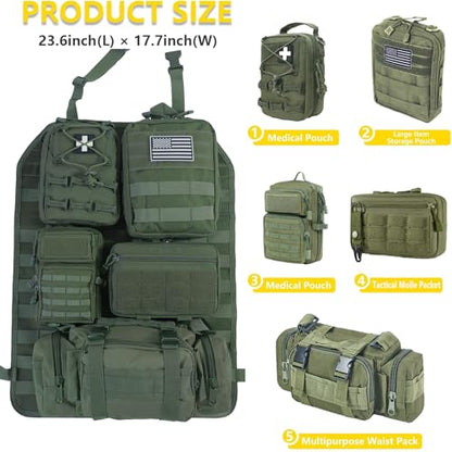 Universal Tactical Seat Back Organizer Vehicle Molle Panel Organizer Storage Bag with 5 Detachable Molle Pouch for All Vehicel Such as Jeep
