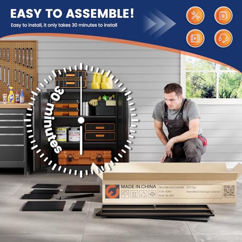 Metal Garage Storage Cabinet with 2 Doors and 2 Adjustable Shelves