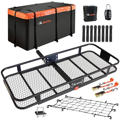 Hitch Mount Cargo Carrier Rack Basket 60"*25"*6"+Waterproof Bag 25 Cu.Ft