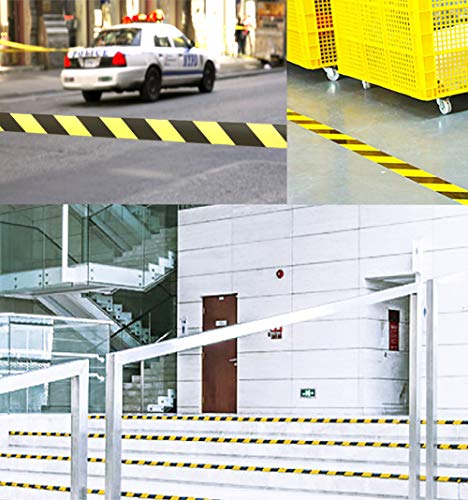 Waterproof Reflective Safety Tape Roll 2"X150' Yellow Black Striped Floor Marking Tape Hazard Caution Warning Tape Auto Truck Self (142 Foot)