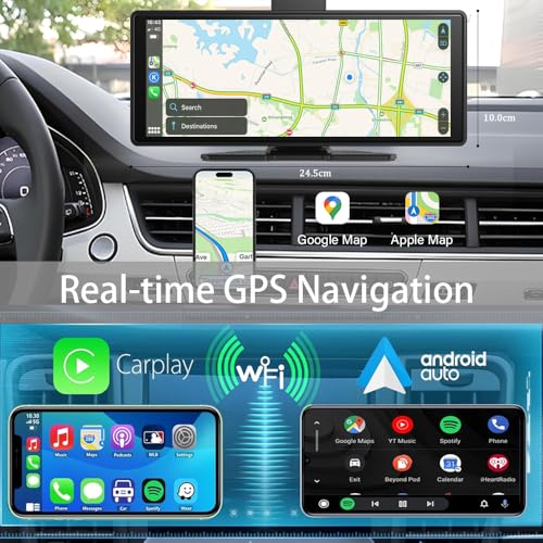 Wireless Carplay Screen for Car 10.26" 4K 360 Rotation Dash Cam Carplay&Android Auto Car Stereo 1080p Backup Camera GPS Navigation