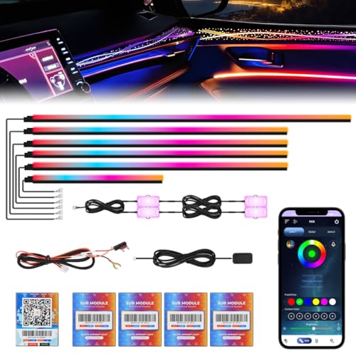 Dreamcolor Acrylic Car Interior Lights 10 in 1 RGB LED Strip Lights APP Control Zoned Control System 252 Color Modes DIY Fiber Optic Ambient Lighting Kits Music Car Neon Light Kits New Version