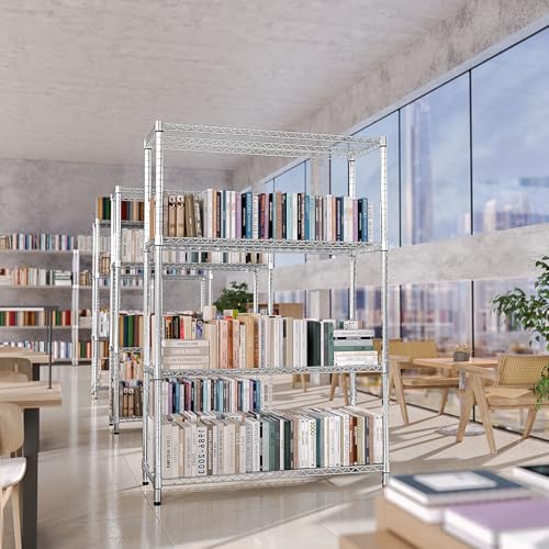 3400 LBS Garage Shelving Wide Storage Shelves 4 Tier Metal Shelves Heavy Duty Adjustable Utility Shelf Rack Chrome 17.7" D x 47.2" W x 70.4" H (4 Count)