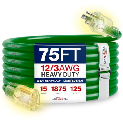 75ft Outdoor Indoor Extension Cord 12