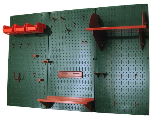Pegboard Organizer 4 ft. Metal Pegboard Standard Tool Storage Kit with Green Toolboard and Red Accessories