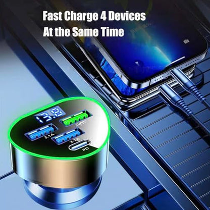 4 in 1 Multi Port USB C Car Phone Charger Adapter with Voltage Display