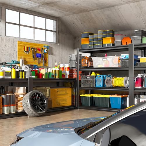 40" W Garage Shelving Heavy Duty Storage Shelves 56.9" H Metal Shelving Heavy Duty Load 1600LBS Adjustable Metal Shelves for Storage for Pantry Kitchen 40" W x 19.1" D x 56.9" H 3 Pack (3 Count)