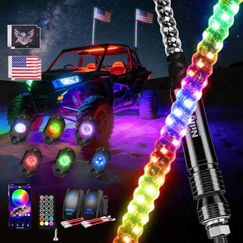RGB LED Whip Light 2PCS 4FT with 6 Rock Lights Combo