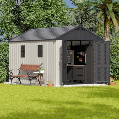8x12 FT Resin Outdoor Storage Shed with Floor