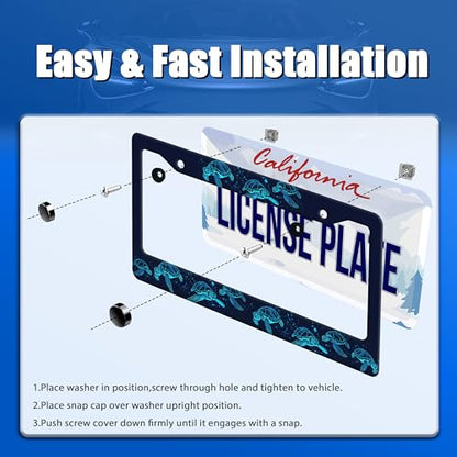 Sea Turtle License Plate Frame Stainless Steel Accessory 12.3"x 6.3"