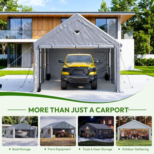 10x20FT Carport Heavy Duty Portable Garage Storage Tent with Large Rolll UP Window & Door