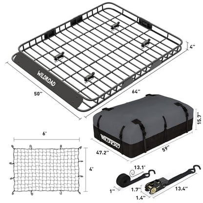 Rooftop Cargo Carrier Combo Roof Rack Cargo Basket 65" x 50" x 4"