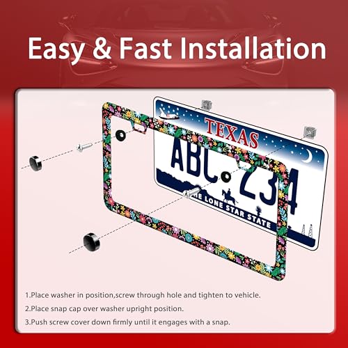 Colorful Flowers Art Stainless Steel License Plate Frame for US Cars Decor