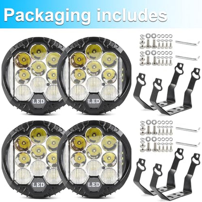 4PCS 5 Inch Round LED Offroad Light with DRL 90W LED Light Pods 270° Wide Range Super Bright White Side Shooter for Pickup Truck ATV UTV SUV (4 Count)