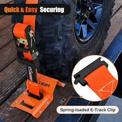 Wheel Chock Tie Down Kit with 4Pcs E Track Ratchet Straps