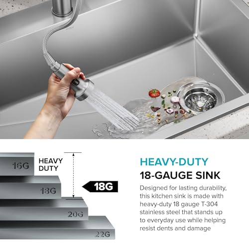 Stainless Steel 33 in 18 Gauge Drop In Kitchen Sink KHT640