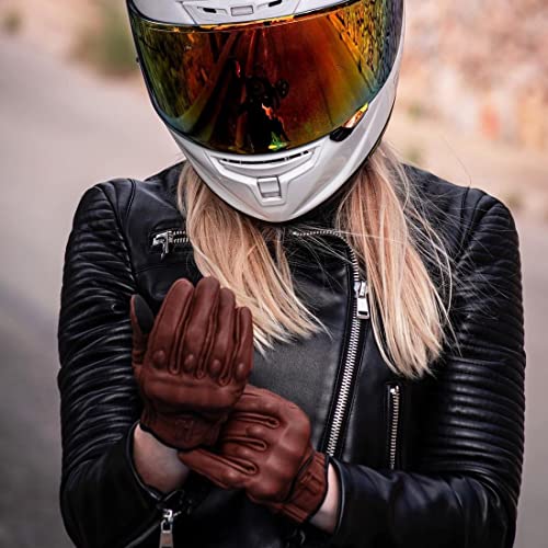Womens Full Finger Touch Motorcycle Gloves GL016 Saddle XL