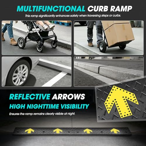 2pcs 4.5" Rise Rubber Arrow Curb Ramp Heavy Duty Loading Threshold Ramp 37.4" W x 11.8" D x 4.5" H for Loading Dock