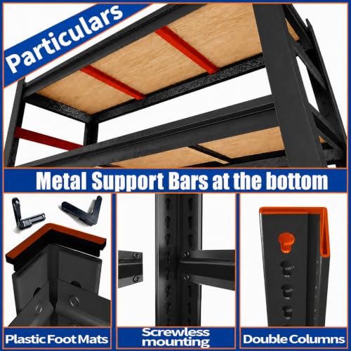 Heavy Duty Garage Shelving with Adjustable Wood Shelves 5 Tier
