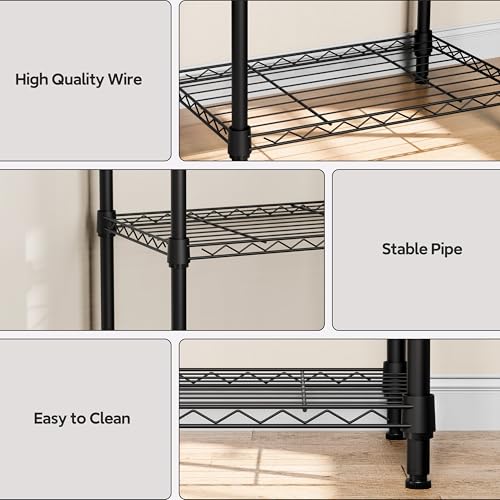 4 Tiers Shelf Metal Storage Shelves Wire Rack Closet Organizers for Garage Kitchen Bathroom Laundry Black 11.8" D x 17.7" W x 41.9" H