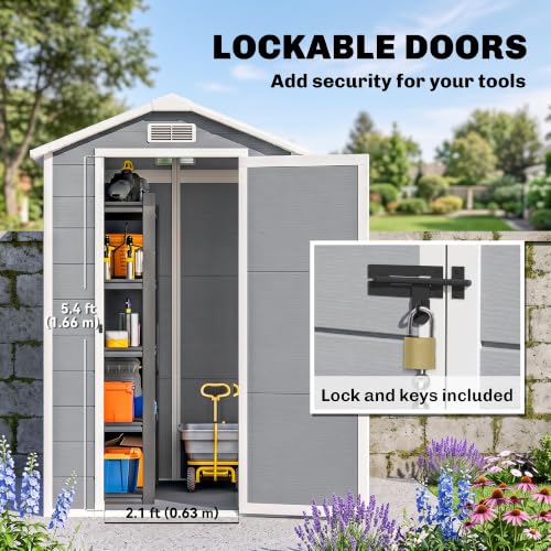 4.3' x 6.1' Outdoor Storage Shed Waterproof Resin with Floor Gray