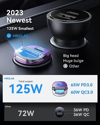 Upgraded】 125W USB C Car Charger Super Fast Charging for iPhone 17
