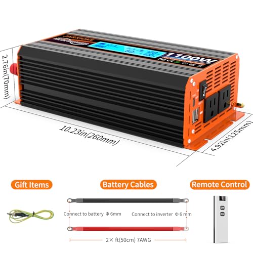 1100 Watt Pure Sine Wave Power Inverter 12V DC to 110V 120V Converter for Family RV Off Grid Solar System Car with Type