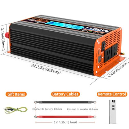 1100 Watt Pure Sine Wave Power Inverter 12V DC to 110V 120V Converter for Family RV Off Grid Solar System Car with Type