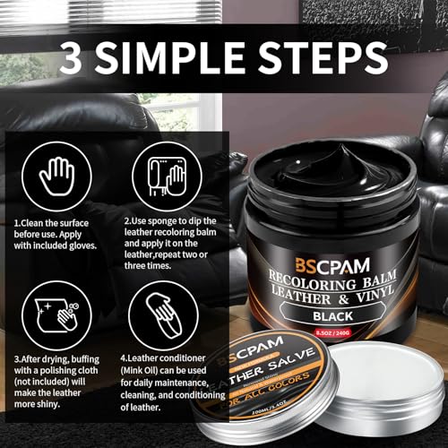 Black Leather Recoloring Balm with 100ml Mink Oil