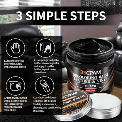 Black Leather Recoloring Balm with 100ml Mink Oil