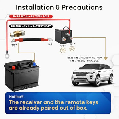 3 8" Side Post Remote Battery Disconnect Switch 12V Battery Kill Switch for Car Truck UTV ATV Marine On