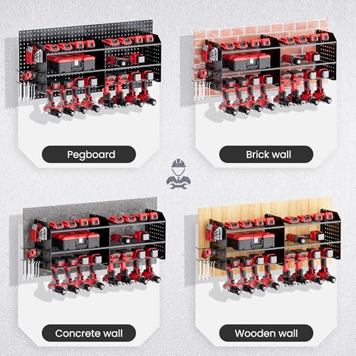 2-in-1 Power Tool Organizer Wall Mount, 3-Layer Tool Rack, Black