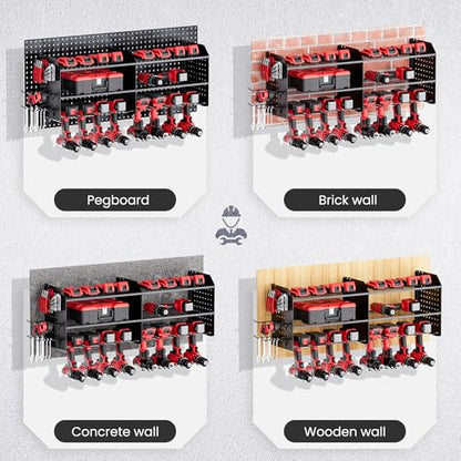2-in-1 Power Tool Organizer Wall Mount, 3-Layer Tool Rack, Black