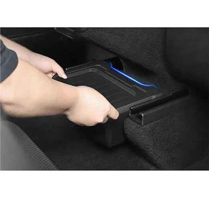 Rear Center Console Organizer Compatble for Tesla Model Y Juniper 2025 2026 Trash Can with Anti-Slip Lid Cover Backseat Storage Box