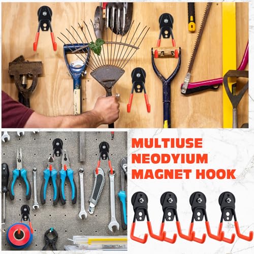 4 Pcs Large Magnetic Hooks Heavy Duty Garage Magnet Hooks Strong Storage Utility Magnetic Hangers with Anti Slip Rubber Coating for Indoor and Outdoor Hanging