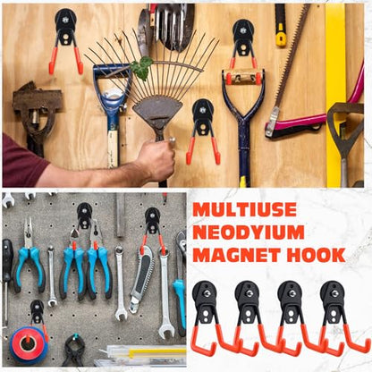 4 Pcs Large Magnetic Hooks Heavy Duty Garage Magnet Hooks Strong Storage Utility Magnetic Hangers with Anti Slip Rubber Coating for Indoor and Outdoor Hanging