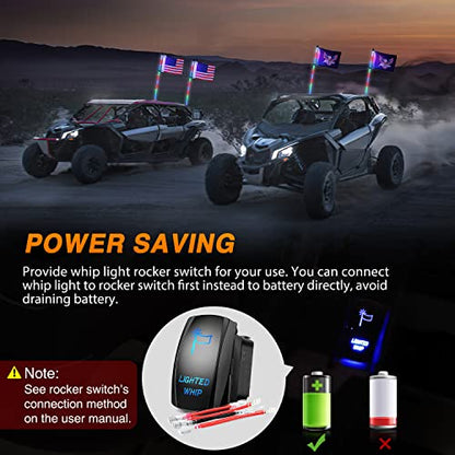 2PCS 4FT RGB LED Whip Light Remote App Control for ATV UTV Polaris