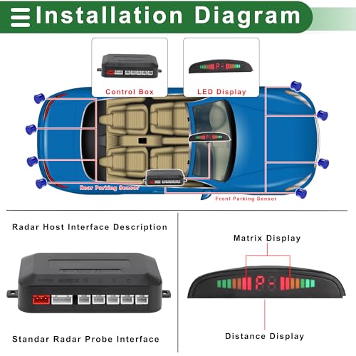 Universal Car Auto Vehicle Reverse Backup Radar System Reverse Parking Sensors Alarm Buzzer Reminder Distance Detection Dark Blue 8 Parking Sensors