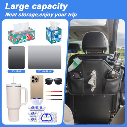 Upgraded Car Seat Back Organizer With Extra Large Tissue Holder Fits For Kleenex Tissue Box