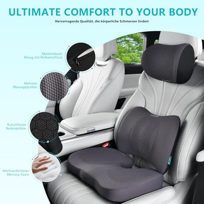 3 PCS Seat Cushion for Carseat Lumbar Support Pillow Car Neck Headrest Pillows Memory Foam Gel Memory Foam Massage Point Seat Pads Pressure Relief Back Cushion for Office Chair (3 Count)