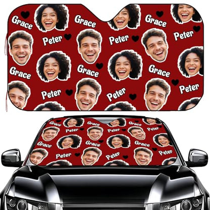 Custom Face Car Windshield Sun Shade Personalized Window Sunshades with Face Pet Photo Logo Customize Car Sun Visor Foldable UV Ray Sun Protector for Sedans SUV Trucks