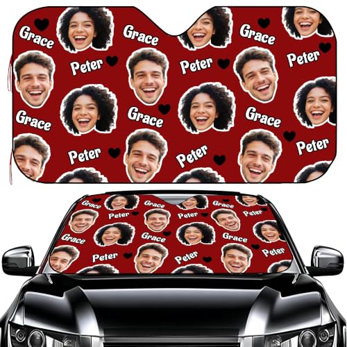 Custom Face Car Windshield Sun Shade Personalized Window Sunshades with Face Pet Photo Logo Customize Car Sun Visor Foldable UV Ray Sun Protector for Sedans SUV Trucks