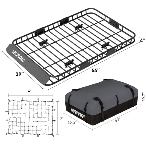 Rooftop Cargo Carrier Combo Roof Rack Cargo Basket 64" x 39" x 4"