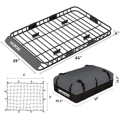 Rooftop Cargo Carrier Combo Roof Rack Cargo Basket 64" x 39" x 4"