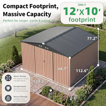 10' x 12' Large Waterproof Metal Outdoor Storage Shed