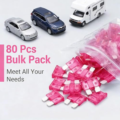 80Pcs) 4 Amp Standard Fuse, 4A Car Blade Fuses for Car/RV/Truck/SUV/Motorcycle/Boat (80 Count)